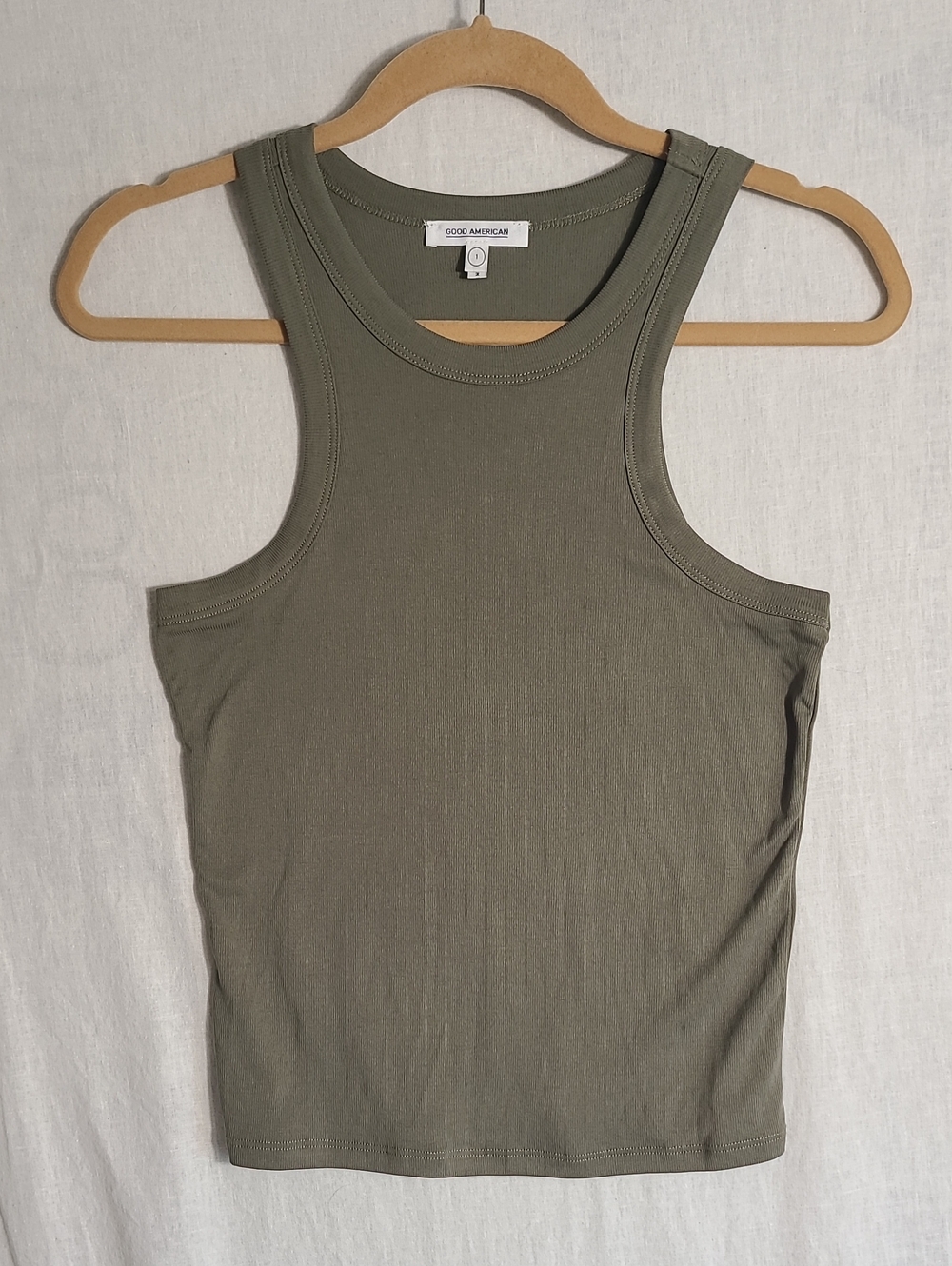 Good American Olive Ribbed Racerback Muscle Tank Size 1 Small